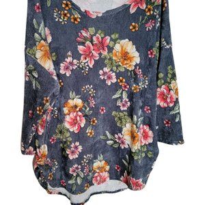 REVIVE High Low Hem Dolman Sleeved Floral Sweater Cozy Cottage Core SZ L…